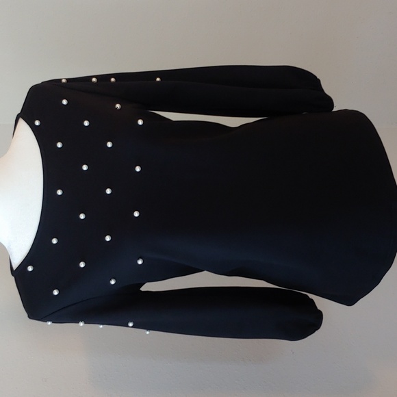 Ann Taylor Pearl Accent Long Sleeve Top Black Size Women's Small - Picture 3 of 17